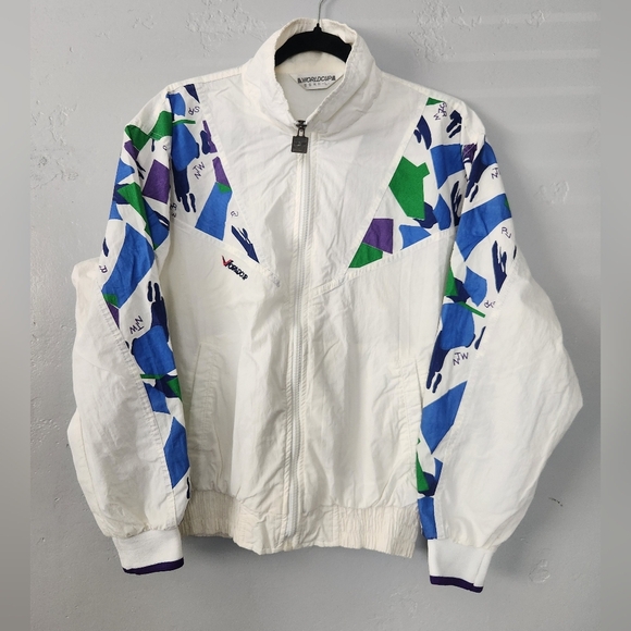 Vintage Retro World Cup 90s Era Zip Up White Windbreaker Large - Picture 1 of 6